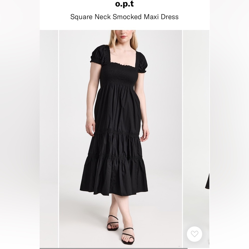 O.P.T. Square Neck Smocked Nap Maxi Midi Dress EUC Black Small